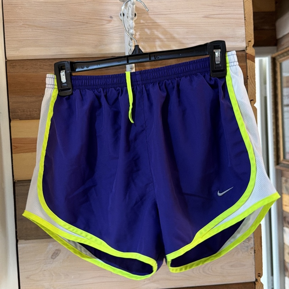 Nike Women's Vibrant Purple and Neon Yellow Shorts
